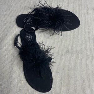 MISS L by LILIANA - women’s black sandals with feathers size 7 1/2